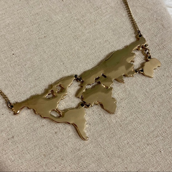 Gold World Map Necklace - Picture 1 of 3